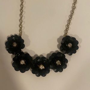 COPY - Black 3-D & rhinestone rose statement necklace| rose silver tone choker